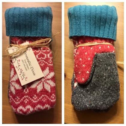 Mitts made from recycled sweaters