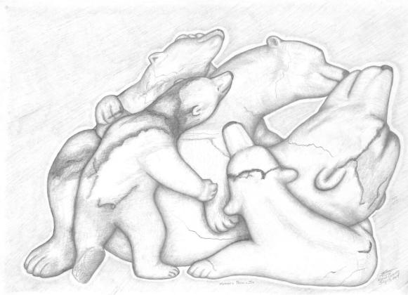 Mother Polar Bear with 4 cubs