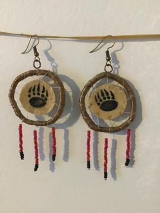 Hand made red willow hoops with real caribou hide