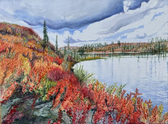 “ Tundra , Fall Clouds “ watercolour on stretched paper 