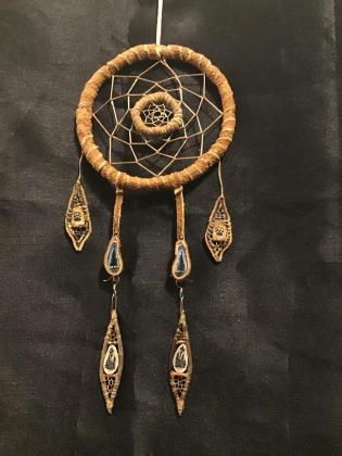 Wall dream catcher with caribou horn carved earring show set. hand made 