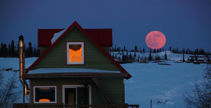 Full Blood Moon Rising over Yellowknife Bay