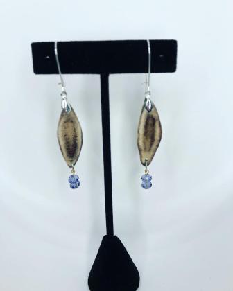 Sterling silver earrings with caribou antler and swarovski crystal beads  