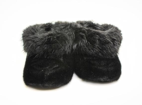 Black sealskin moccasins with silver fox trim