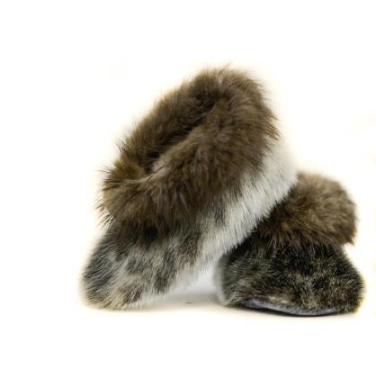 Sealskin baby moccasins with beaver trim