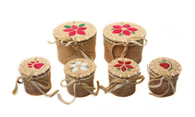 Mini birchbark baskets with quillwork