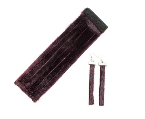 Purple sealskin slit bracelet and matching earrings