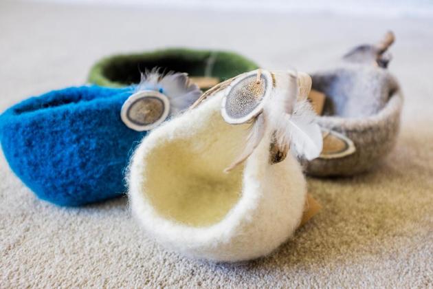 Wool bowls with antler accents
