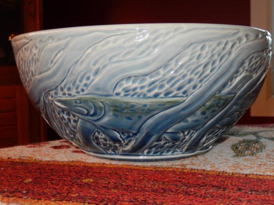 jackfish relief carved bowl