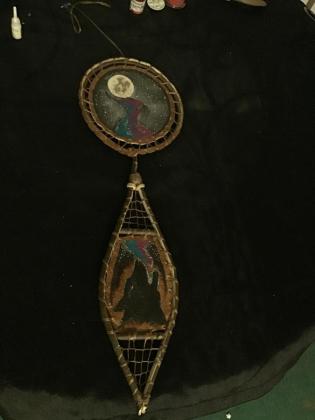 Wall art. Beaver pelt & snowshoe made with real moose hide willows. painting on moose hide