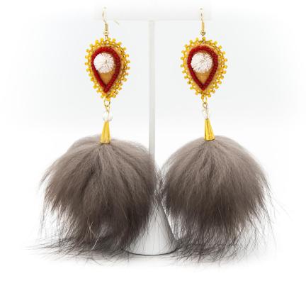 Caribou tufted fox pom-pom earrings