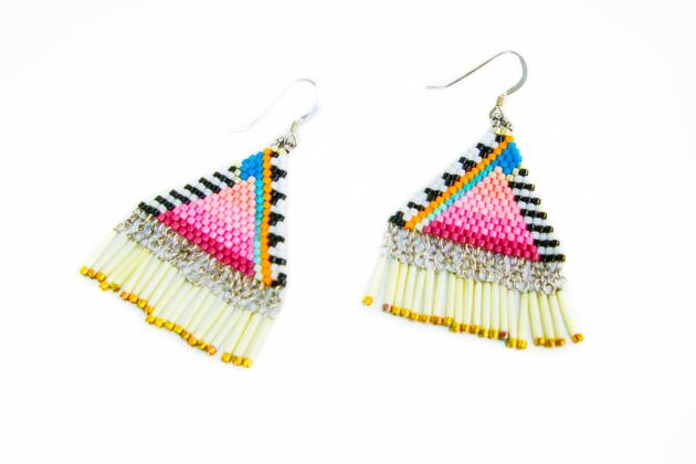 Beaded earrings with quills. Collabroation with Caroline Blechert (Creations for Continuity)