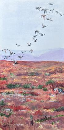 "Geese, Taking Off" water colour 12" X 24"