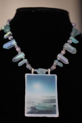 Great Slave Glory Glass Pendant with Whitefish Vertebrae