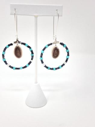 Sterling silver hematite hoops with  caribou antler charm 