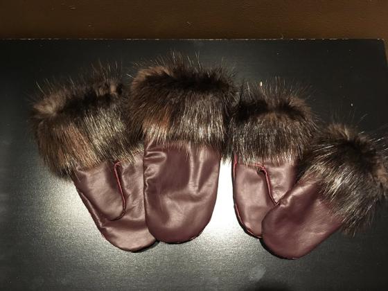 soft leather mitts.  Identical mother and child mitts with beaver trim