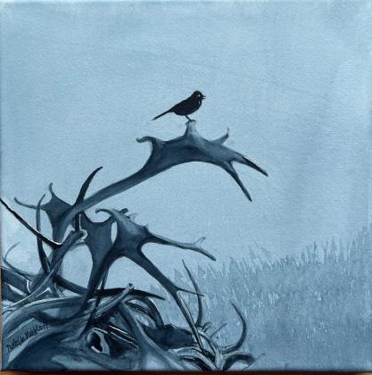 "Antler Sculpture" monochromatic watercolour  12' X 12"