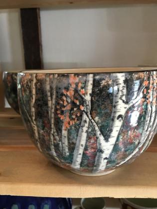 ceramic bowl - birch trees in autumn