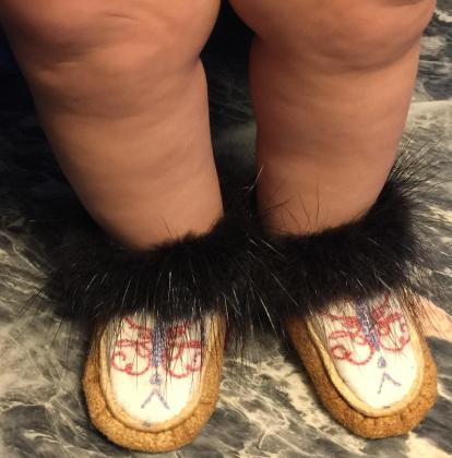 Embroidered Moosehide Baby Moccasins