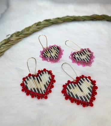 Heart Earrings made with porcupine quills
