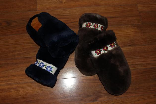 Sheared Beaver Mitts with Beadwork