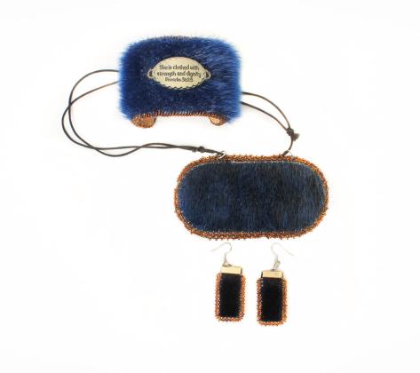Blue sealskin set - earrings, necklace and cuff