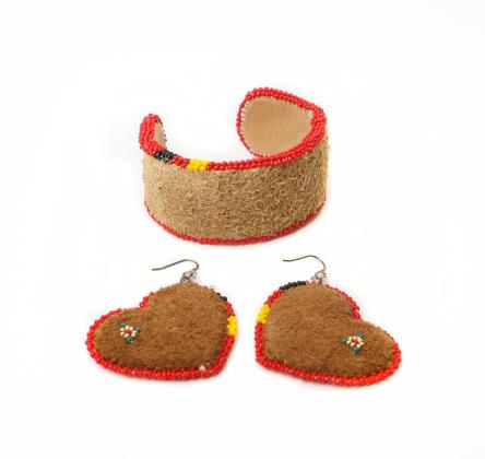 Beaded moosehide earrings and cuff
