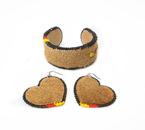 Beaded moosehide earrings and cuff