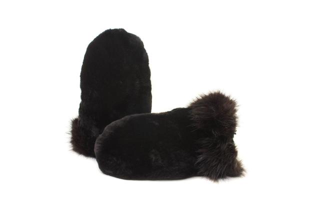 Black sheared beaver mitts with beaver trim