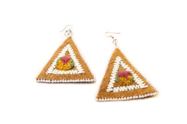 Moosehide earrings with moosehair tufting and flattened quills