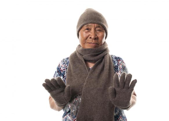 Lena wearing her knit qiviut pieces