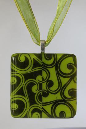 Lime Scrolls Glass Pendant