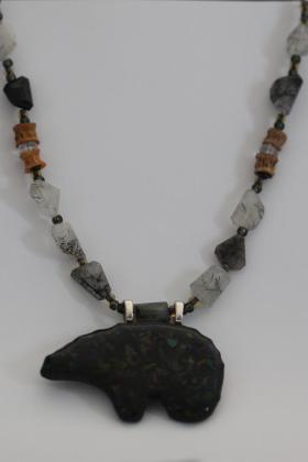 Mama Bear Glass Pendant with Whitefish Vertebrae