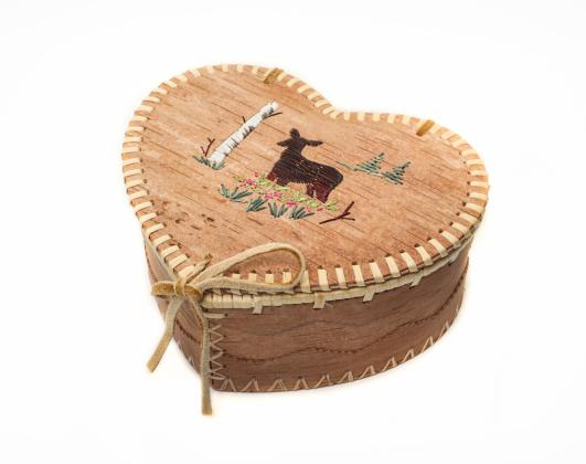 Heart-Shaped Birchbark Basket with Porcupine Quillwork