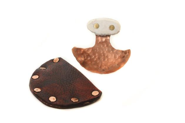 Copper ulu and leather holder