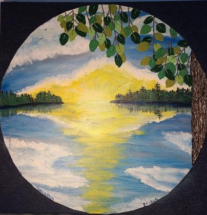 Morning Glory - seed bead, molding paste and acrylic on denim 